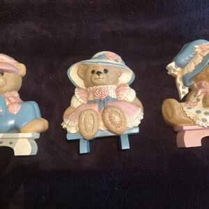 Burwood Products Set of 3 Vintage Teddy Bear Home Interior Wall Plaques